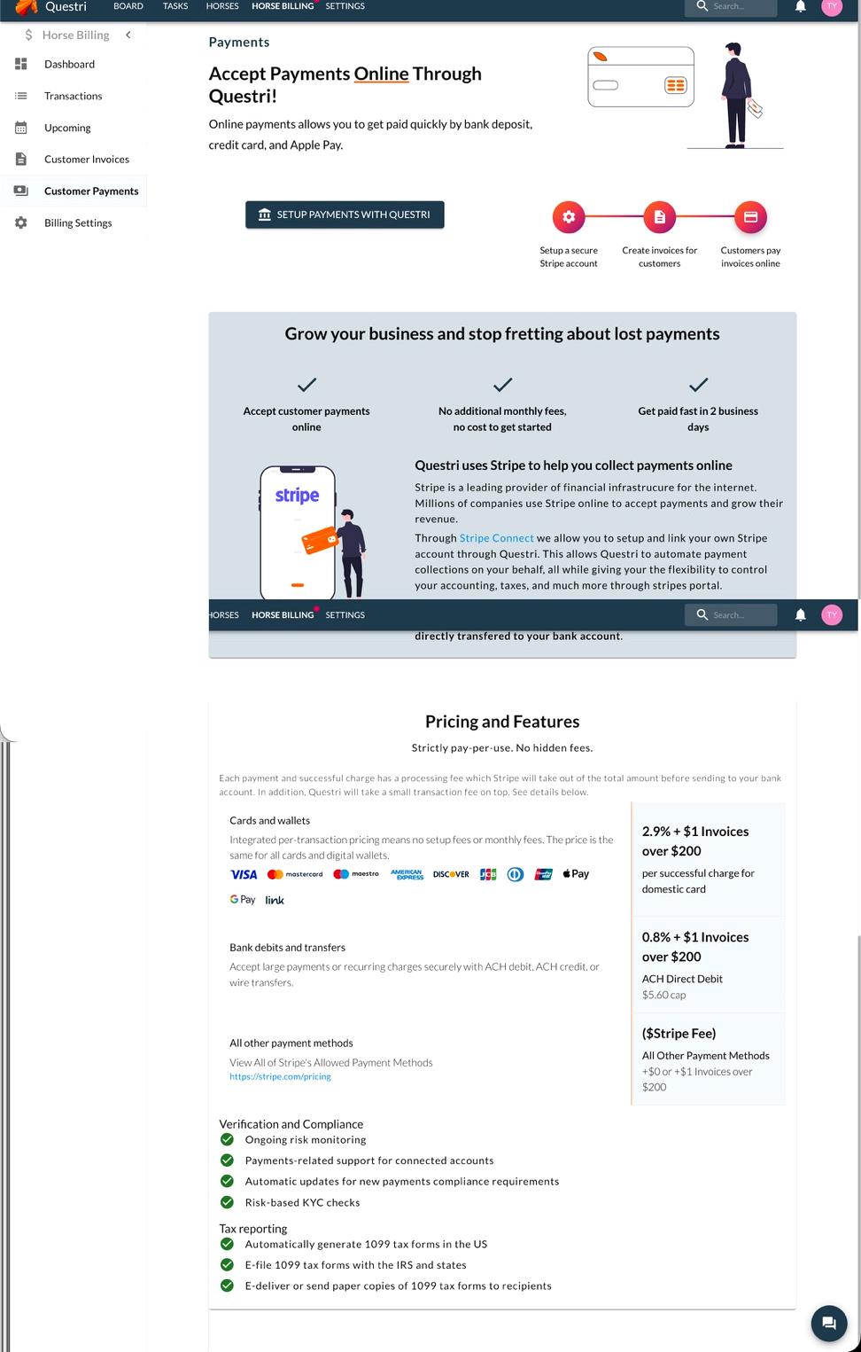 Stripe integration settings page